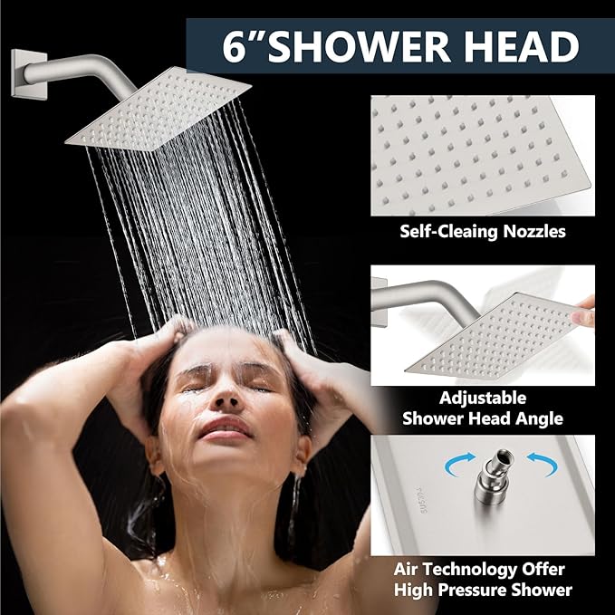 Aolemi Shower Faucet Set Ceiling Mount Shower System Rough-in Valve and Shower Trim Kit 12 and 6 Inch Dual Shower Head 2 in 1 Handheld Spray Push Button Diverter Brushed Nickel