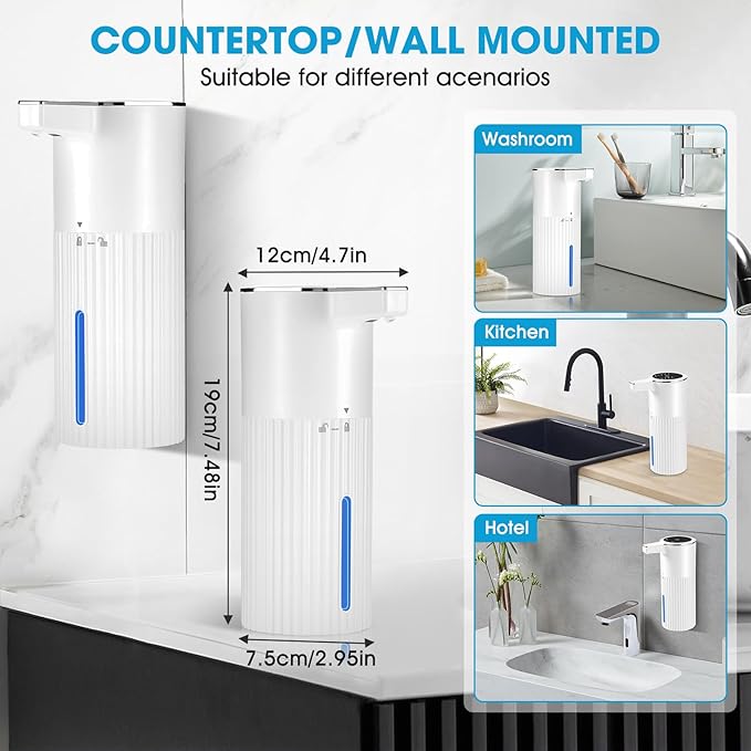 4 Pack Touchless Automatic Soap Dispenser, 13.5oz Smart Sensor Liquid Hand Wash Dispenser, USB Rechargeable & Adjustable for Bathroom Kitchen Sink, White Stripes