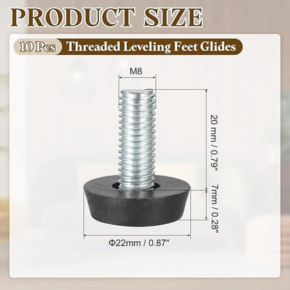 PATIKIL 10 Pcs M8 x 20mm Thread Adjustable Furniture Levelers, Furniture Feet Levelers Screw on Steel Screw in Threaded Leveling Feet Glides for Table Chair Cabinet Patio Legs