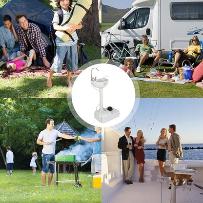 VINGLI Upgraded Portable Sink| Rolling Hand Wash Basin Stand with Towel Holder & Soap Dispenser & Wheels, Perfect for Garden/Camping/Outdoor Events/Gatherings/Worksite/RV/Indoor