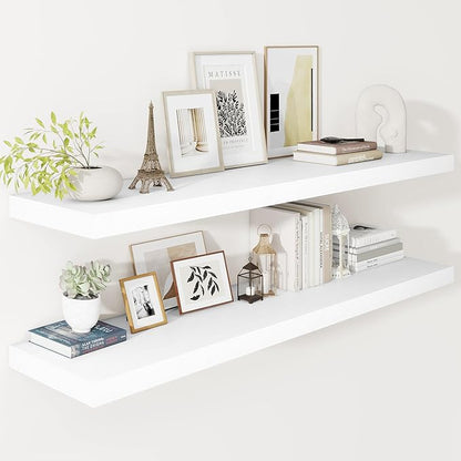 Vivelove 2" Thick Floating Shelves, 47.2 Inch X 12 Deep Shelves for Room Wall Mounted, Floating Shelf for Living Room Bedroom Bathroom Kitchen Laundry Room, Set of 2 White