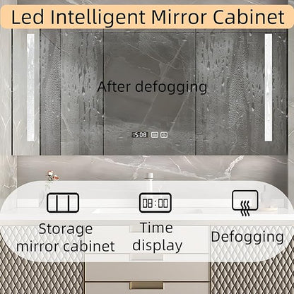 40IN Modern Bathroom Vanity - Wall-Mounted Bathroom Cabinet with LED Light | Intelligent Defogging Mirror Cabinet Includes Time Display Function, 2 Drawers & 2 Storage Cabinets (Style A)