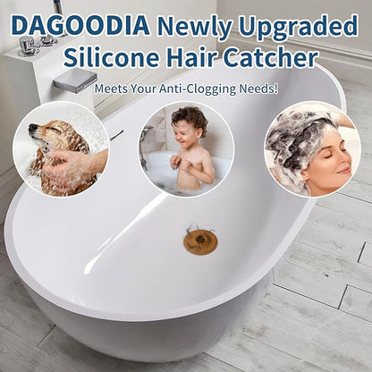 Bathtub Drain Hair Catcher,Tub Shower Drain Hair Trap/Strainer,3PCS Silicone Collapsible Tub Hair Catcher Drain Protector Designed for 1.47" to 1.75'' Regular Drains(Brown)