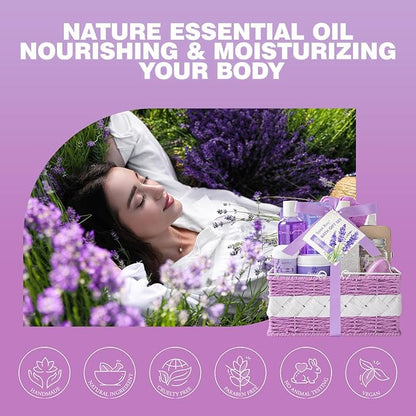 Large Spa kit for women gift set, 20 PCS Spa Gift Baskets Christmas Gifts for Women Bath Kit with Lavender gifts spa gift set Basket, Luxury Self Care Home Spa Kit Lavender Bath Gift Basket