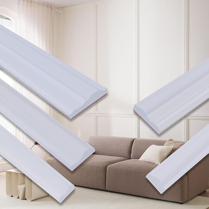 Peel and Stick Chair Rail Panel Molding, 240''L x 1.26''W Strong Self Adhesive TPE Wall Moulding Trim for Home DIY Decoration (Paintable White)