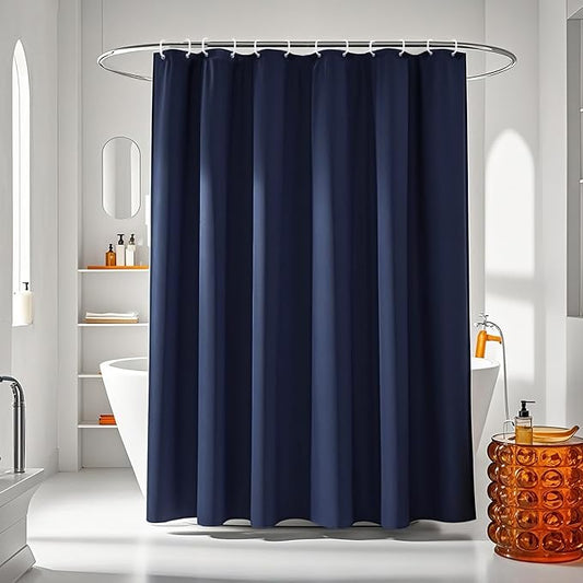 AooHome Standard 72x72 inch Shower Curtain Liner, Durable Polyester Solid Color Shower Curtain with Hooks, Weighted Hem, Waterproof, Navy Blue