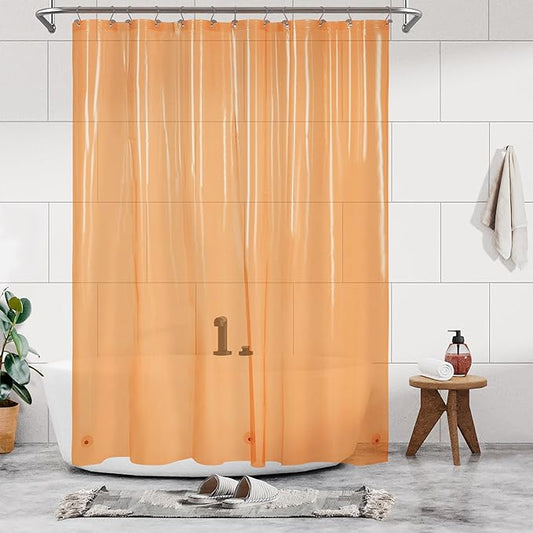 Barossa Design Clear Orange Long Shower Curtain Liner 78" Height - 3 Magnets & Waterproof Lightweight PEVA Shower Liner for Bath Tub, PVC Free, Metal Grommets, Clear Orange, 72x78