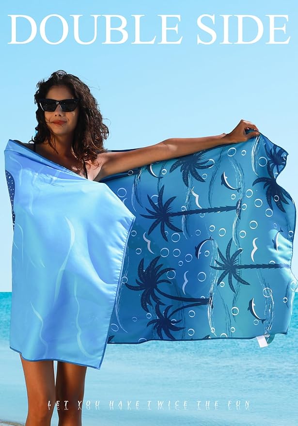 2 Pack Microfiber Lightweight Thin Beach Towel Sand Free Quick Dry Super Absorbent Large Towels for Swimming Pool Yoga Gym Travel Vacation Beach Accessories Essentials Turtle Whale Shark