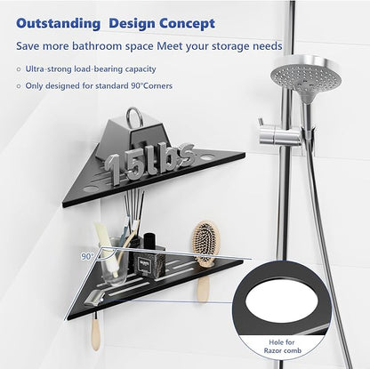 lives Corner Shower Shelf 10" Slot Design Recessed Shower Shelves for Tiled Wall, 304 Stainless Steel Corner Shelves for Bathroom Organizer (Black, Line-1PCS)