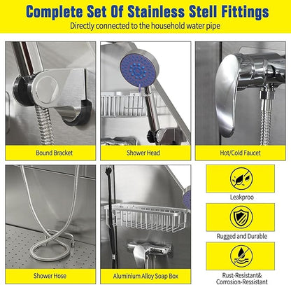 50 Inch Stainless Steel Dog Washing Station, Professional Grooming Tub with Stairs for Large Dogs, Home Bathtub for Pets with Hot & Cold Faucet