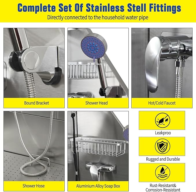 Professional 304 Stainless Steel Dog Bathing Station, 50 inch Pet Grooming Tub with Anti-Slip Ramp, Storage Drawer, Hot/Cold Faucet for Large Medium Small Dogs