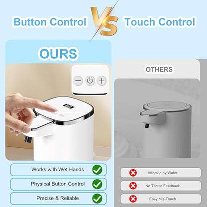 Automatic Foaming Soap Dispenser Touchless, USB Rechargeable Smart Hand Soap Dispenser, 9-Level Adjustable, Physical Button Operation, 13.5oz/400mL Wall Mounted for Bathroom Kitchen Dish Soap