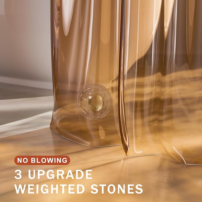 AmazerBath Extra Long Shower Curtain Liner, 100% EVA Clear Amber Heavy Duty 84 inch Shower Curtain and Liner 2-in-1, 72x84 Plastic Weighted Bathroom Shower Liner, 12 Grommets & 3 Heavyweight Stones