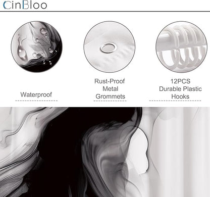 Cinbloo Black and White Marble Shower Curtain 72Wx72H Abstract Modern Neutral Ombre Grey Minimalist Bathroom Decor Elegant Ink Texture Cloth Fabric Bathroom Decor with 12 Hooks