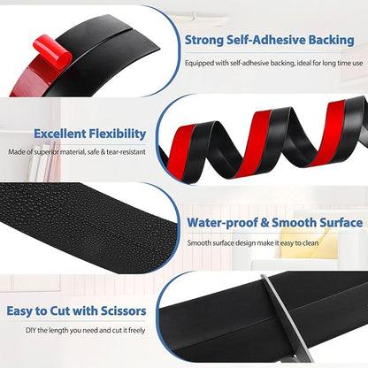 Weather Stripping Door Draft Stopper Flexible Self Adhesive Silicone Door Seal Strip for Glass Doors Windows and Shower Glass Gaps, 2 Inch Wide X 10 Feet Long, Black