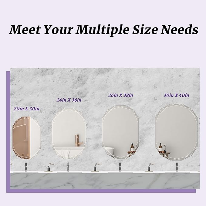 Bathroom Mirror for Wall, 26" x 38" Oval Bathroom Vanity Mirror, Beveled Edge Frameless Wall Mount Vanity, Wall Decorative Irregular Beveled Edge Mirror
