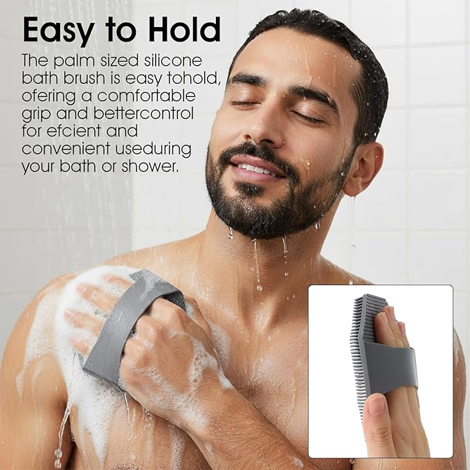 Ouligay 2 Pack Silicone Body Scrubber Exfoliator Shower Brush for Sensitive Skin Cleaning Sud Scrub Silicone Loofah with Ergonomic Anti Slippery Handle Travel Friendly for Men & Women