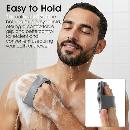 Ouligay 2 Pack Silicone Body Scrubber Exfoliator Shower Brush for Sensitive Skin Cleaning Sud Scrub Silicone Loofah with Ergonomic Anti Slippery Handle Travel Friendly for Men & Women