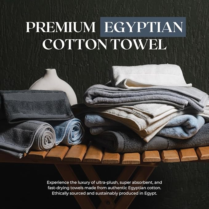 Egyptian Cotton Bathroom Towel Set - 6 Piece | Ultra Soft 100% 600 GSM Towels | 2 Bath, 2 Hand, 2 Washcloths | Quick Dry, Durable for Home, Spa, Gym | Premium Large Towel Set (Off White)