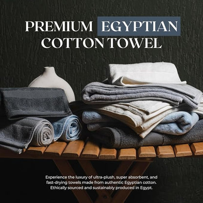 Egyptian Cotton Towel Set - 3 Piece | Ultra Soft 100% 600 GSM Towels | 1 Bath, 1 Hand, 1 Washcloth | Quick Dry, Durable for Bathroom, Home, Spa, Gym | Premium Towel Set (Light Gray)