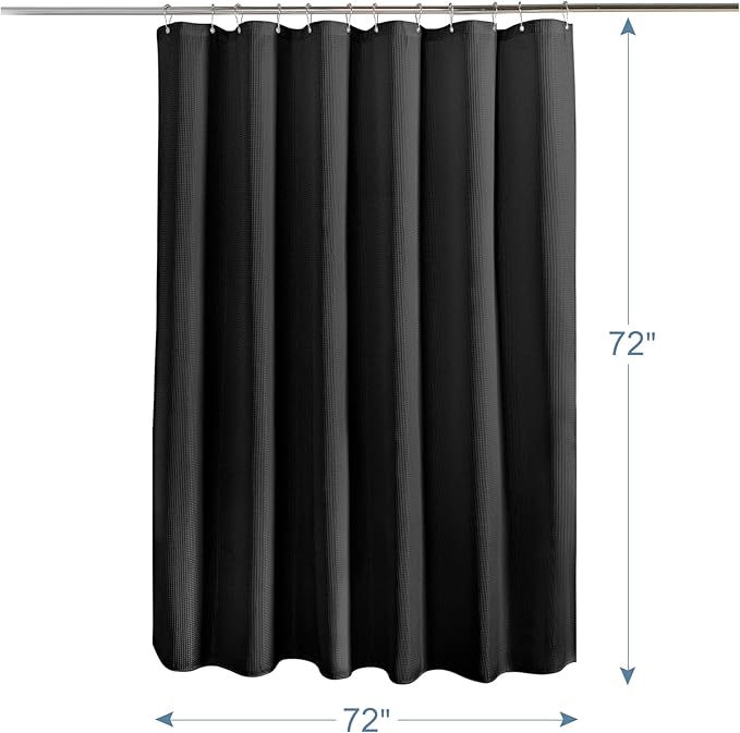 AmazerBath Black Shower Curtain Thick 240GSM, Fabric Shower Curtain with Waffle Weave, Bathroom Shower Curtains, Hotel Quality Heavy Duty, 72 x 72 Inches