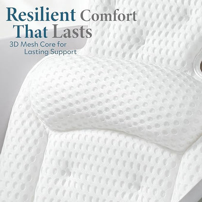 Bath Pillows for Tub, Cozy Bathtub Cushion for Head and Neck with Soft 5D Mesh Fabric and 54 Non-Slip Suction Cups, Relaxing Tub Shower Accessories Spa Gifts White Extra Thick