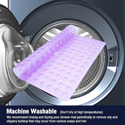 Square Shower Bathtub Mat Non Slip for Inside Shower Clear Purple 21x21 Inch, Shower Stall Mats for Bathroom Floor, Soft Bath Mat for Tub with Big Suction Cups Drain Holes, Easy Washable Dry