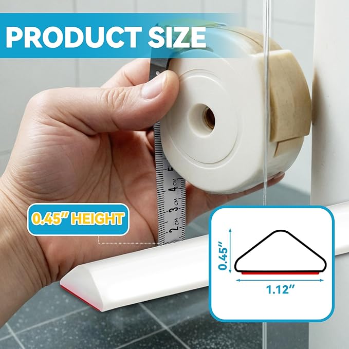 98'' Collapsible Shower Threshold Water Dam Shower Barrier Keeps Water Inside Threshold Dry and Wet Separation Retention System Suitable for Bathroom Kitchen Sink Bathtub