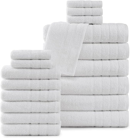 Casa Platino 100% Cotton Luxury Bathroom Towel Set - 18 Pcs - Super Soft, Fluffy & Highly Absorbent - 6 Large Bath Towels, 6 Washcloths, 6 Hand Towels - Complete Family Pack - White Bath Towel Set