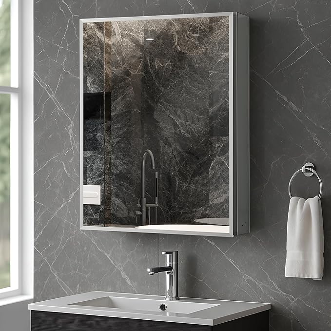 Blossom 20x26 Inch Aluminum Medicine Cabinet with Mirror – Recessed or Surface Wall Mounted Bathroom Storage with Adjustable Glass Shelves, Soft Close Hinges, Rust-Resistant and Modern Mirrored Design