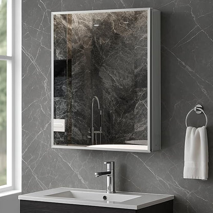 Blossom 20x26 Inch Aluminum Medicine Cabinet with Mirror – Recessed or Surface Wall Mounted Bathroom Storage with Adjustable Glass Shelves, Soft Close Hinges, Rust-Resistant and Modern Mirrored Design