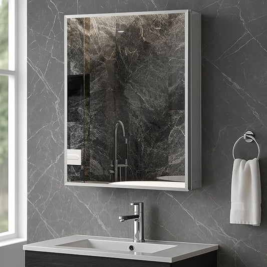 Blossom 20x26 Inch Aluminum Medicine Cabinet with Mirror – Recessed or Surface Wall Mounted Bathroom Storage with Adjustable Glass Shelves, Soft Close Hinges, Rust-Resistant and Modern Mirrored Design