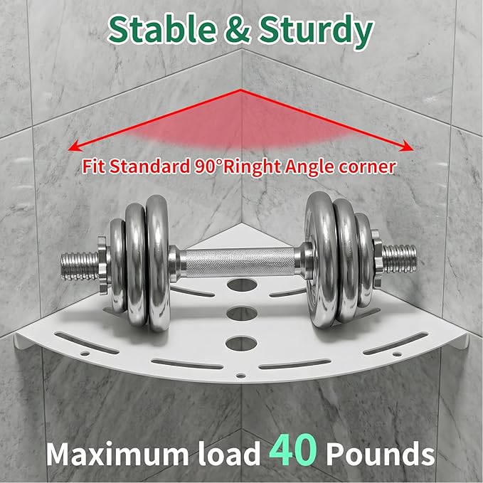 XIHLZYEH Corner Shower Shelves, 2 Pack 304 Stainless Steel Shower Shelf with 6 Hooks 40 lbs Heavy Duty, Durable Wall Mounted Organizer for Bathroom Drilling Installation（White