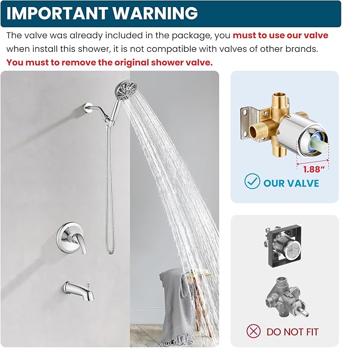 gotonovo Bathroom Shower Head Kit High Pressure Combo System Shower Faucet 6 Modes ABS Handheld Spray Shower Trim Kit Valve Included Shower Head and Handle Set Polished Chrome