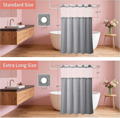 Hookless Shower Curtain with Snap in Liner 71" x 86" Double-Layer Waterproof Polyester Shower Curtain for Bathroom or Hotel Use,Removable Liner,Magnetic Hem,Large Rings,Machine Washable,Grey
