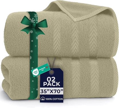 DAN RIVER 2 Pack Luxury Bath Sheets 35x70, 600 GSM, Soft & Quick Dry 100% Ring Spun Cotton Towels Ideal for Hotels, Spas, Gyms & Salons Extra Large, Beige