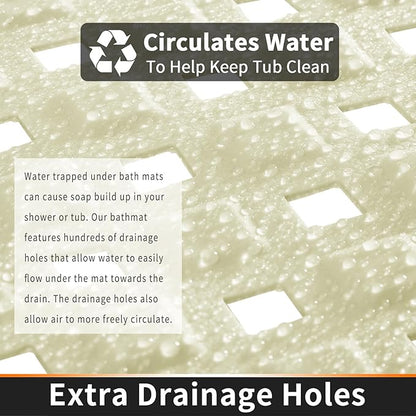 Yimobra Bathtub Mat Non Slip, Super Strong Suction Cups, 27.5"x15.5" Long Shower Mat with Drain Holes, Machine Washable Fast Draining Bath Mats, Bathroom Essentials,Beige