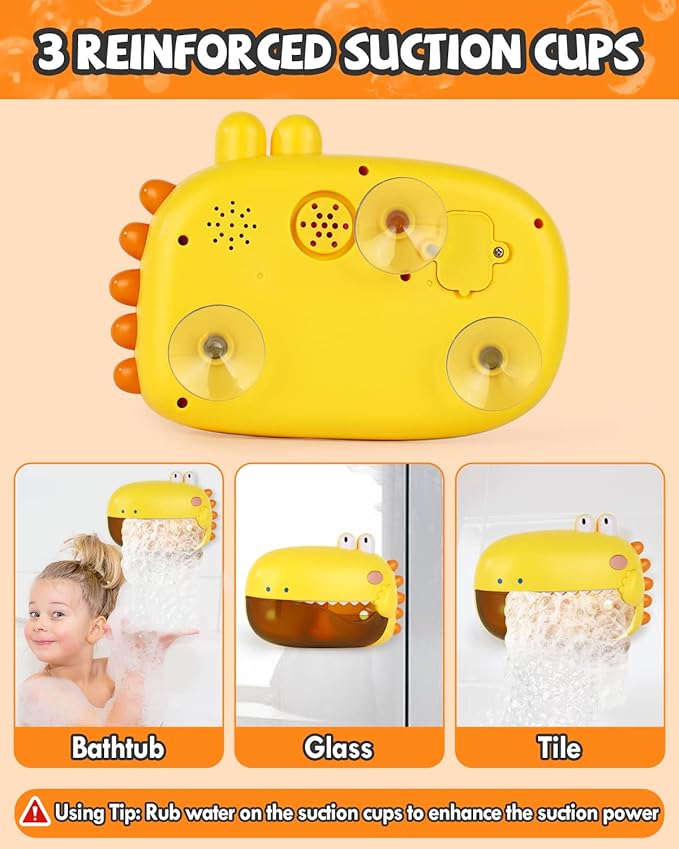 Lehoo Castle Baby Bath Toys, Dinosaur Bath Bubble Machine, Bath Toys for Kids Ages 1-3, Automatic Bathtub Toys Bubble Maker Gifts for Boys Girls, Yellow