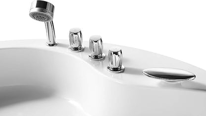 Empava 59 in. Acrylic Freestanding Whirlpool Bathtub - Hydromassage Round Jetted Soaking Tub with Right Side Drain - Waterfall Faucet , White