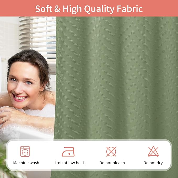 Hookless Shower Curtain with Snap in Liner 71" x 74" Double-Layer Waterproof Polyester Shower Curtain for Bathroom or Hotel Use,Removable Liner,Magnetic Hem,Large Rings,Machine Washable,Sage Green