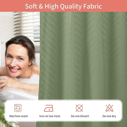 Hookless Shower Curtain with Snap in Liner 71" x 74" Double-Layer Waterproof Polyester Shower Curtain for Bathroom or Hotel Use,Removable Liner,Magnetic Hem,Large Rings,Machine Washable,Sage Green