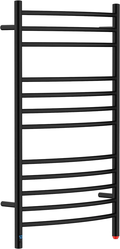 HEATGENE Electric Towel Warmer with Built-in Timer & Temperature Control, Wall-Mounted 12-Bar Large Towel Rack, Plug-in/Hardwired Heated Towel Rail for Bathroom - Matte Black