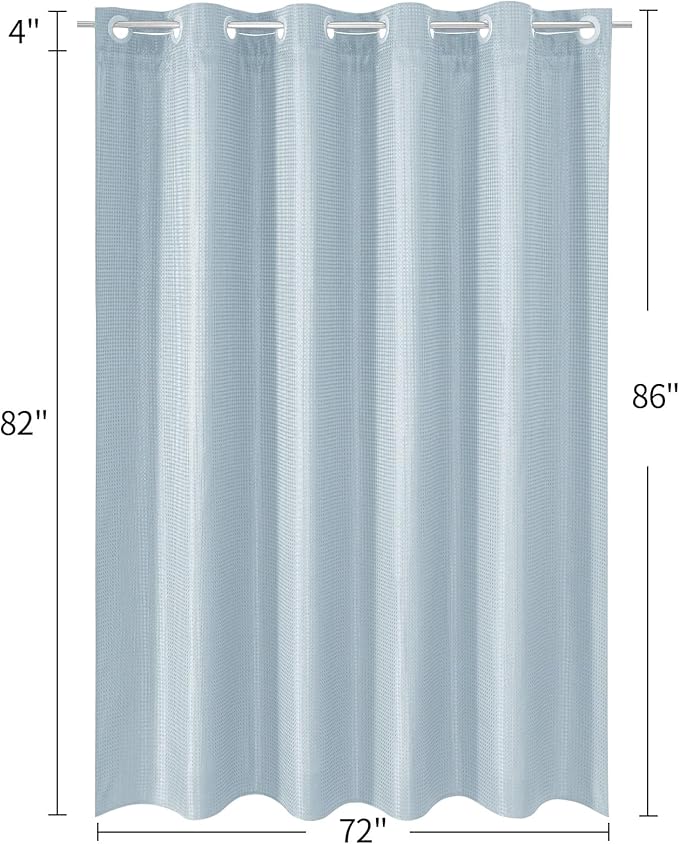 MitoVilla No Hooks Needed Extra Long Shower Curtain Liner Set, Blue 86 inch XL Heavyweight Waffle Fabric Cloth Shower Curtains Set with Snap-in Liner for Modern Luxury Hotel & Spa Bathroom Decor