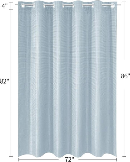 MitoVilla No Hooks Needed Extra Long Shower Curtain Liner Set, Blue 86 inch XL Heavyweight Waffle Fabric Cloth Shower Curtains Set with Snap-in Liner for Modern Luxury Hotel & Spa Bathroom Decor