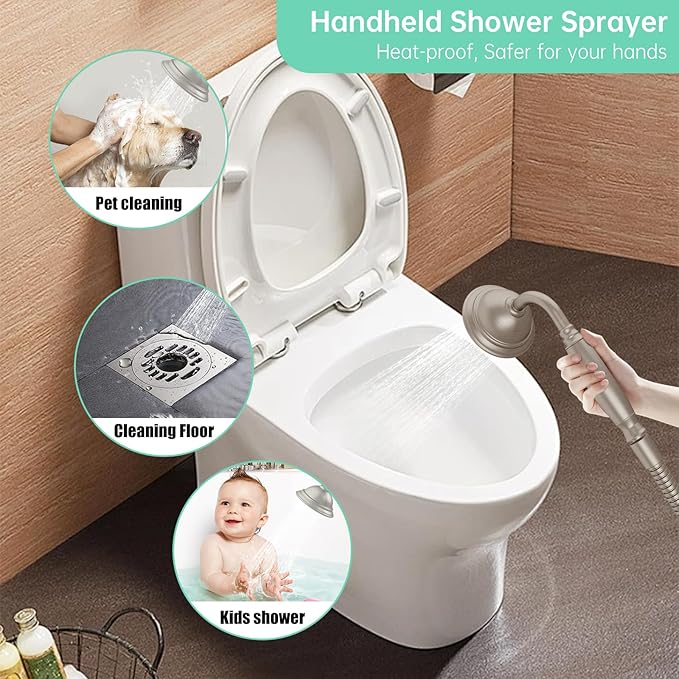 Hoimpro Free Standing Tub Faucet Freestanding Tub Filler Farmhouse Stand Alone Floor Mounted Bathtub Faucet Set Shower Faucets Handheld Sprayer Brass Brushed Nickel