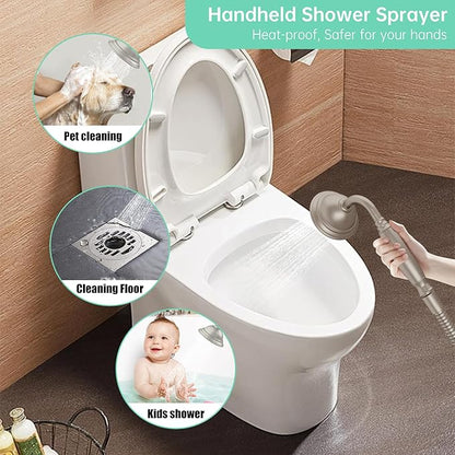 Hoimpro Free Standing Tub Faucet Freestanding Tub Filler Farmhouse Stand Alone Floor Mounted Bathtub Faucet Set Shower Faucets Handheld Sprayer Brass Brushed Nickel