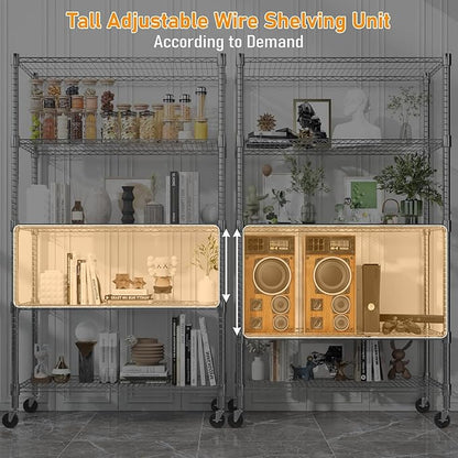 Himimi 72" H Storage Shelves 4 Tier Metal Shelving Adjustable Wire Shelf with Wheels, Heavy Duty Shelving for Garage Kitchen Pantry Bathroom Laundry,18" D*48" W*72" H, Silver