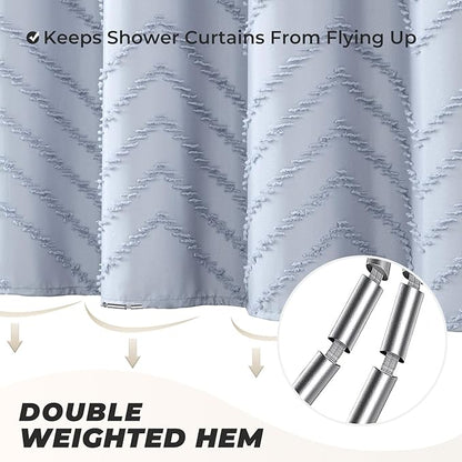 Light Blue Boho Fabric Shower Curtain Tufted Chevron Striped Textured Cloth Curtains for Bathroom, Fog Blue
