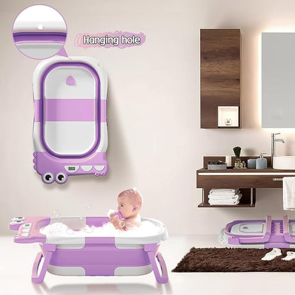 TPN Collapsible Baby Bathtub, Baby Bath Tub with Soft Cushion & Real-Time Thermometer, Baby Bathtub Infant to Toddler Tub (0-36 Months), Portable Travel Baby Tubs for Newborns (Lavender)