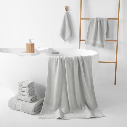 REDKISS Grey Towel Set of 8-100% Cotton Luxury Bath Towels Set for Bathroom, 600 GSM Highly Absorbent Bathroom Towel with 2 Large Bath Sheet, 2 Hand, 4 Washcloths, Grey Shower Towels for Dorm